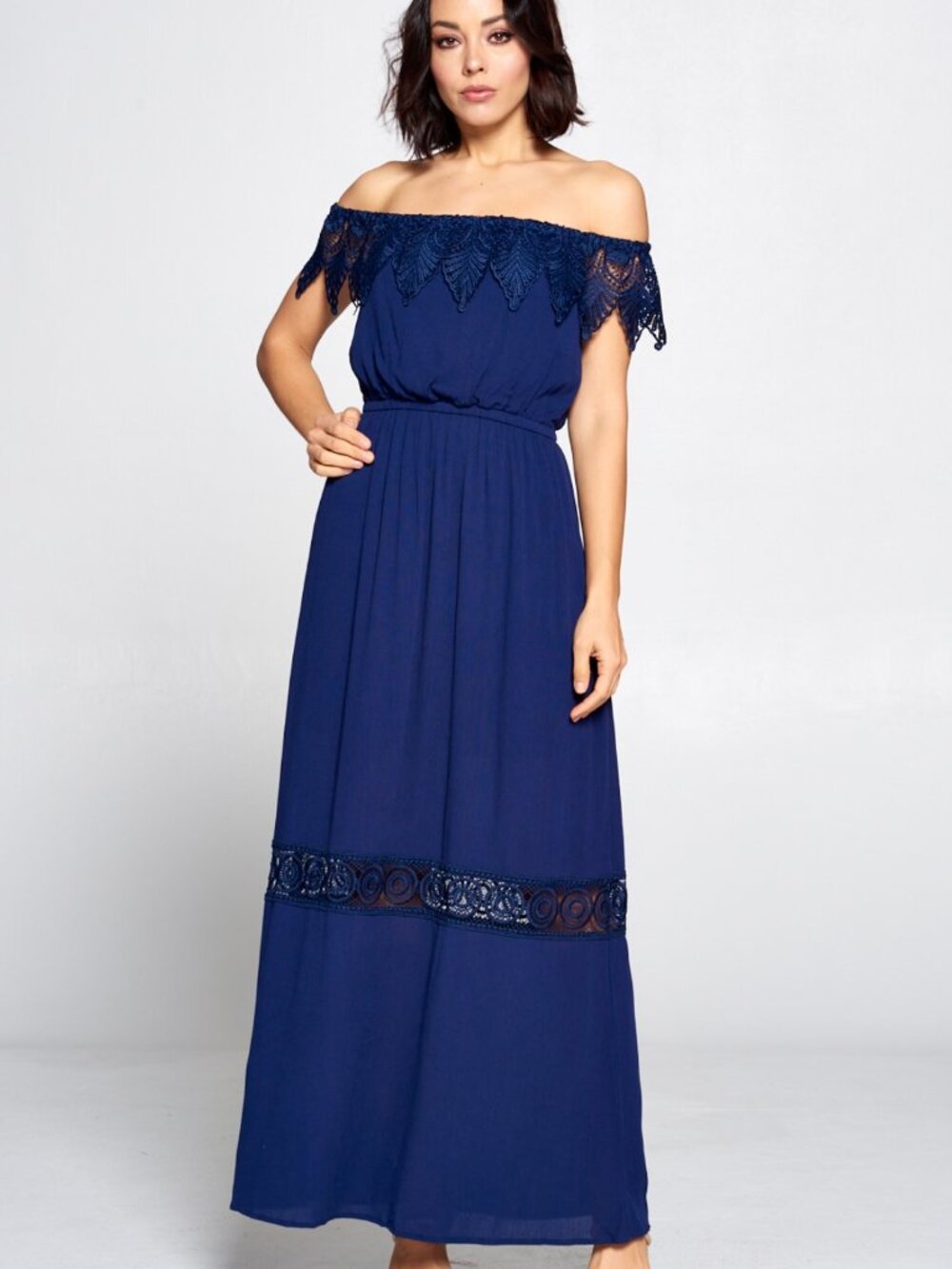 D37-Lace Off Shoulder Maxi Dress